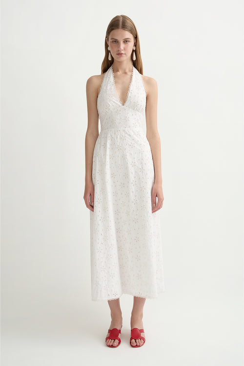 Salma Halter Dress - Vintage White
