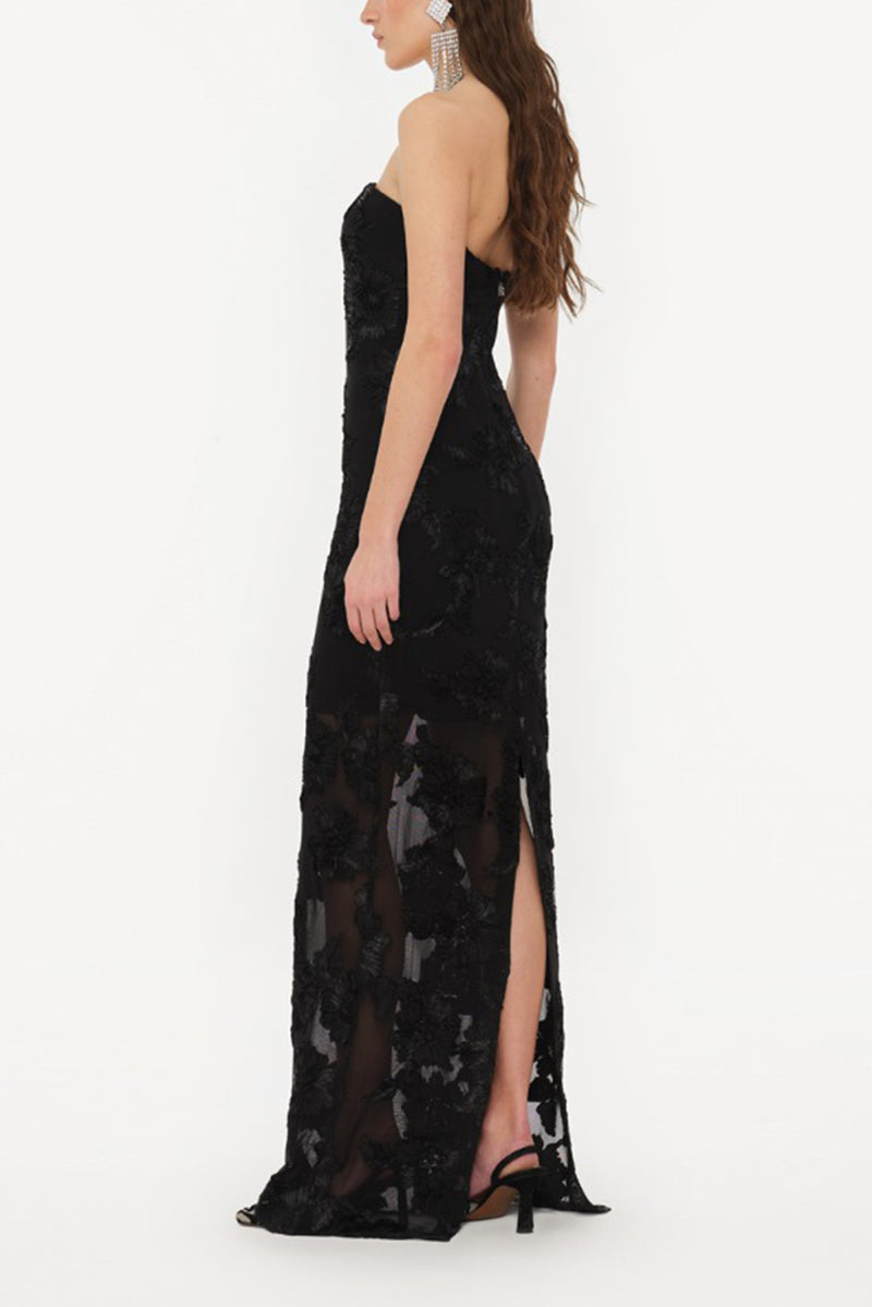Flower Mesh Tube Dress - Black