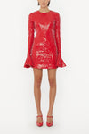 Sequins Ls Mini Dress - Racing Red