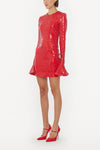 Sequins Ls Mini Dress - Racing Red