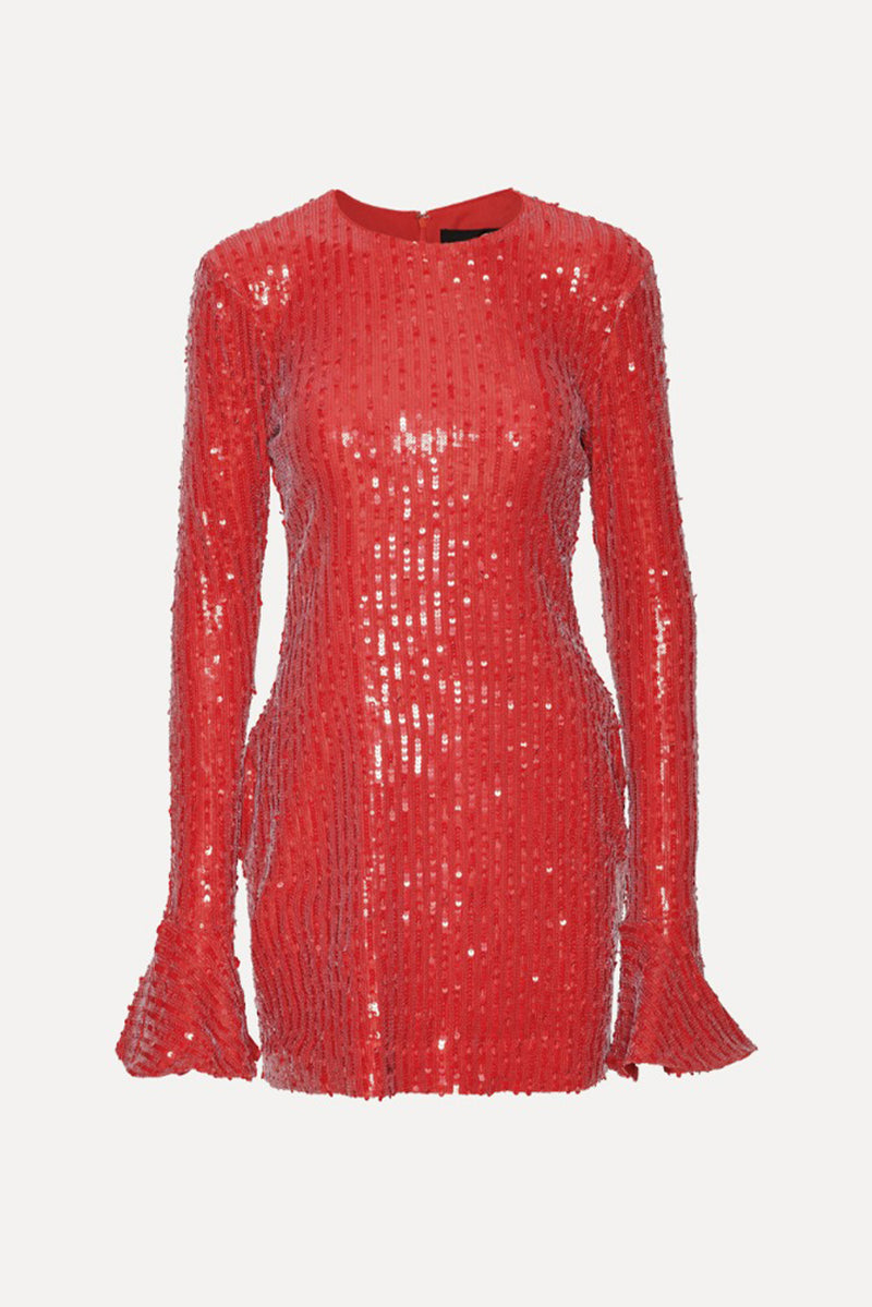 Sequins Ls Mini Dress - Racing Red
