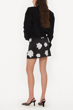 Flower Satin Mini Skirt - Black