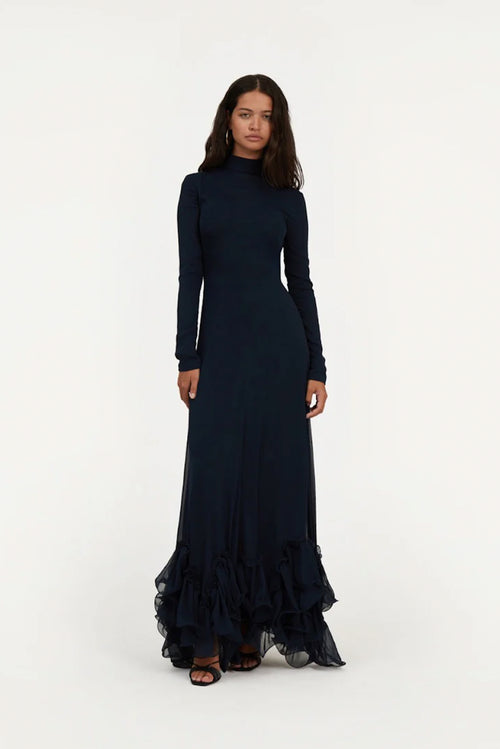 Chiffon Maxi Ruffle Dress - Sky Captain