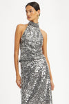 Net Sequin Halter Neck - Blackened Pearl