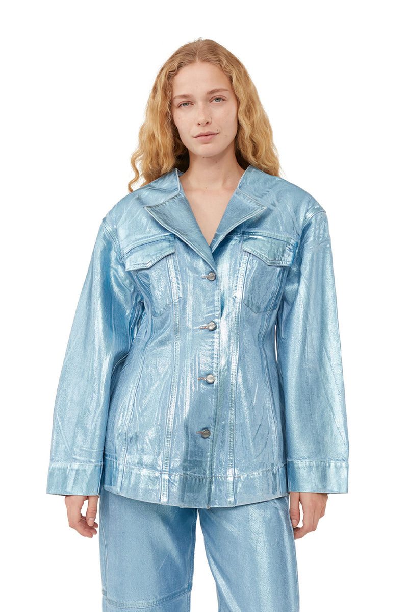Foil Denim Fitted Blazer - Heather