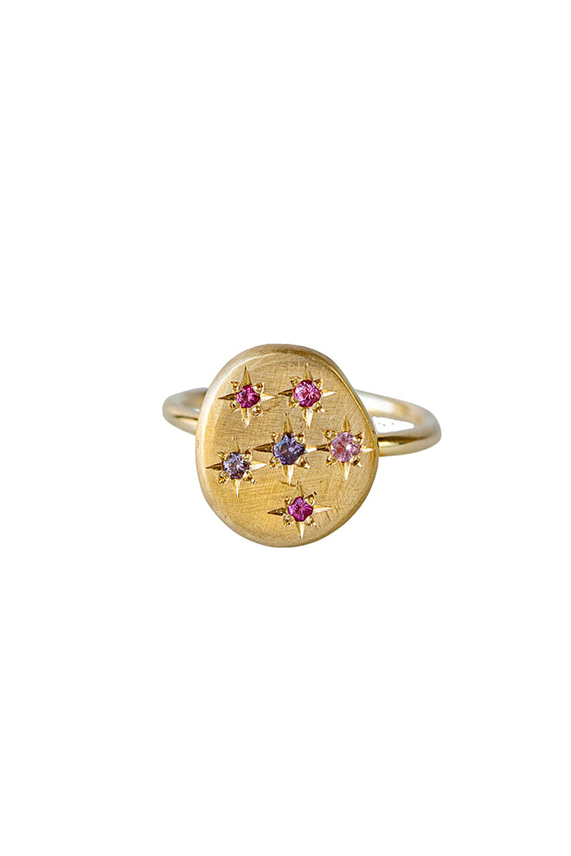 Shades of Pink Starburst Pebble Ring - 9ct YG