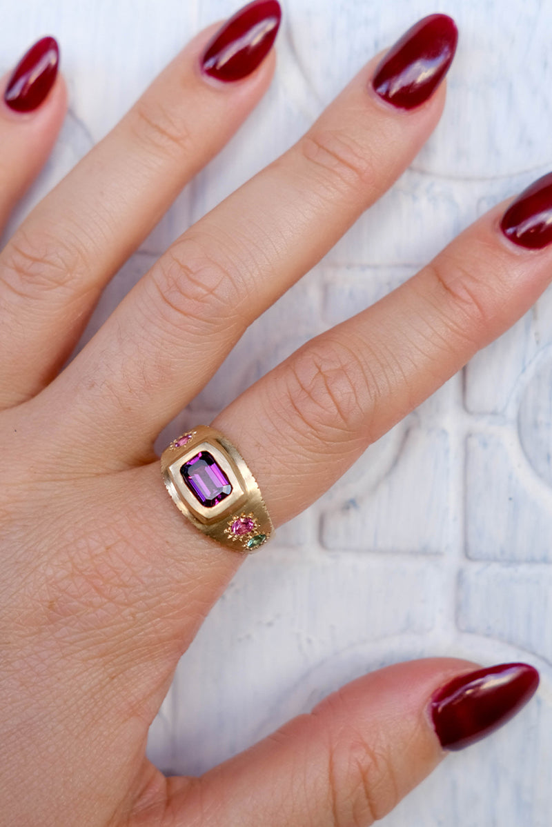 Purple Garnet Armour Ring -14k Yellow Gold