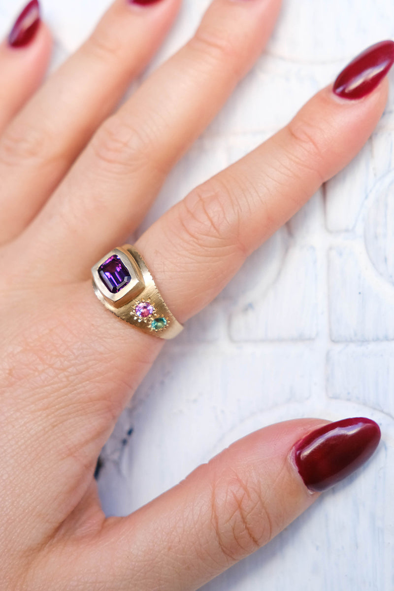 Purple Garnet Armour Ring -14k Yellow Gold