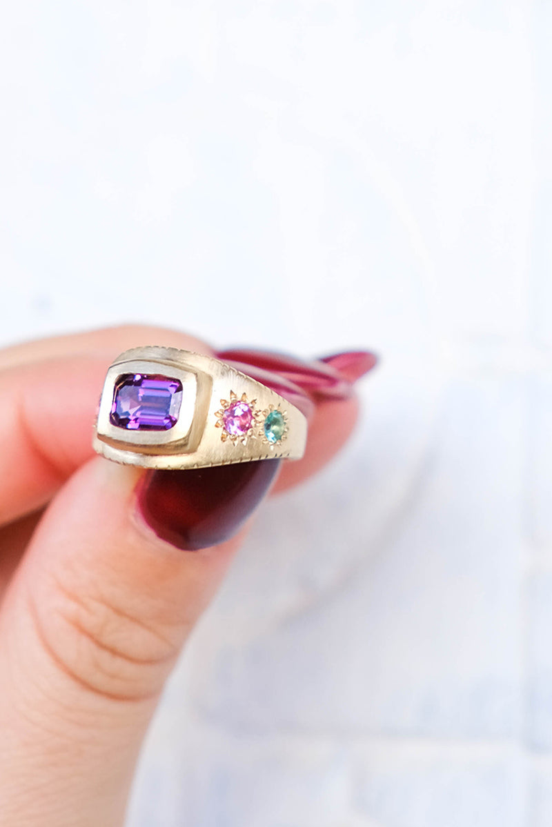 Purple Garnet Armour Ring -14k Yellow Gold