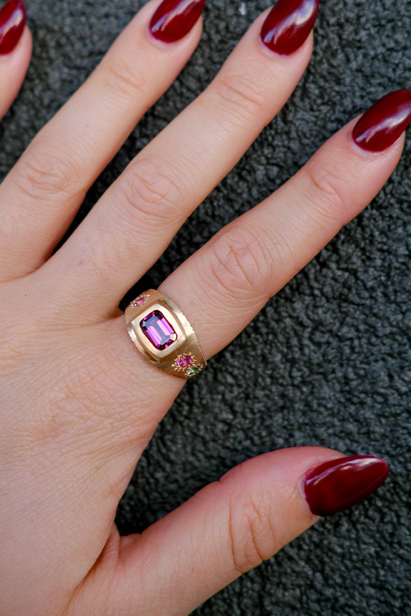 Purple Garnet Armour Ring -14k Yellow Gold