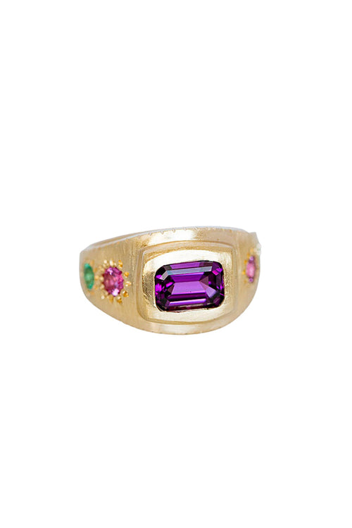 Purple Garnet Armour Ring -14k Yellow Gold
