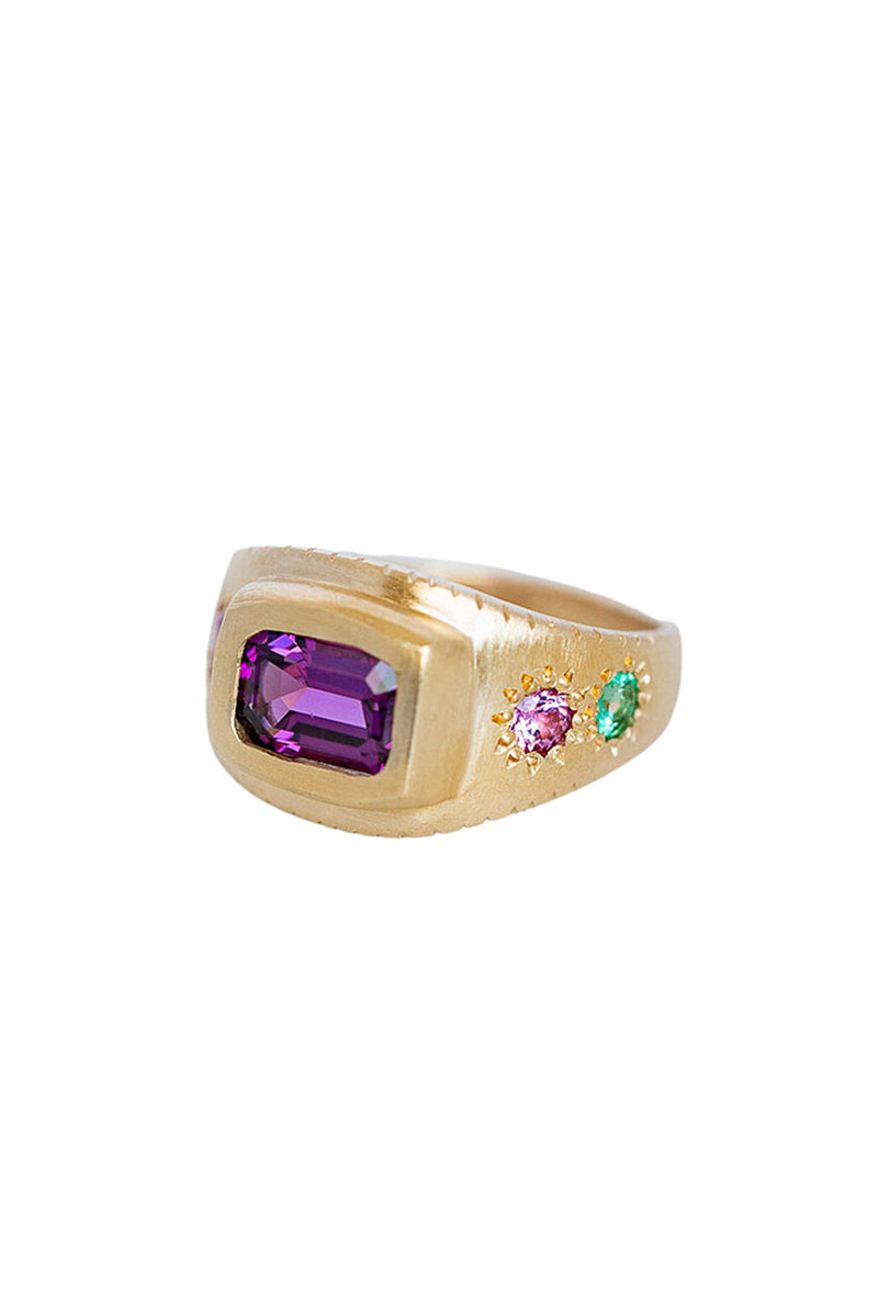 Purple Garnet Armour Ring -14k Yellow Gold