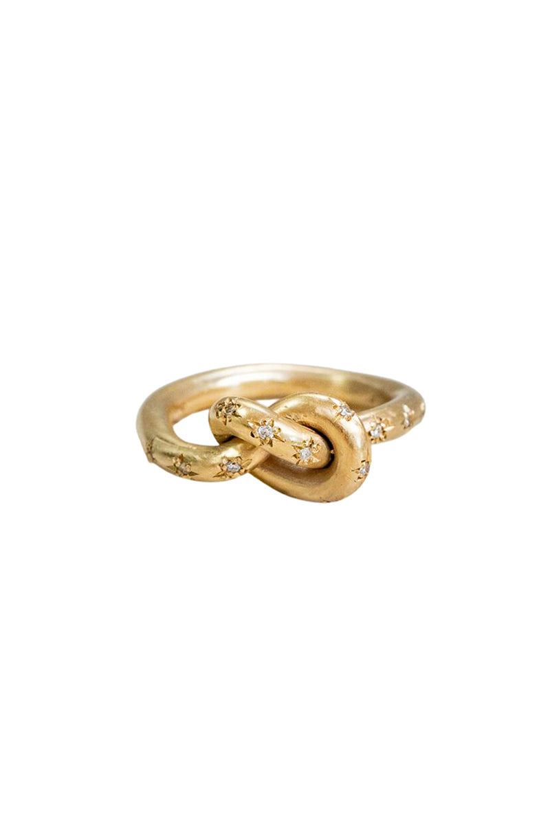 Diamond Pretzel Ring - 14k Yellow Gold Matte