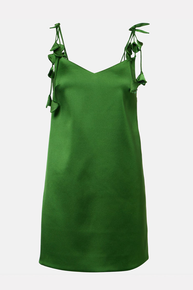 Satin Flower Mini Dress - Green