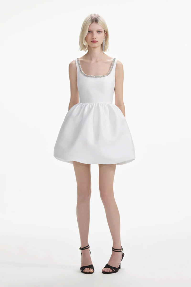Taffeta Diamante Mini Dress - White