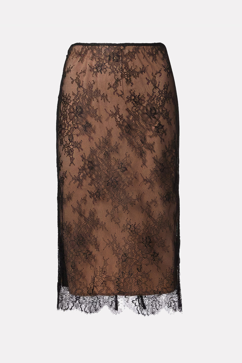 Lace Midi Skirt - Black