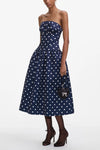 Polka Dot Satin Midi Dress - Navy