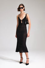 Black Beaded Knit Midi Dress