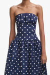 Polka Dot Satin Midi Dress - Navy