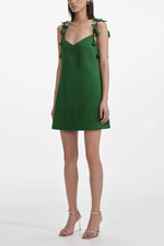 Satin Flower Mini Dress - Green