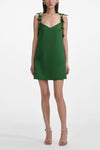 Satin Flower Mini Dress - Green