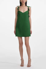 Satin Flower Mini Dress - Green
