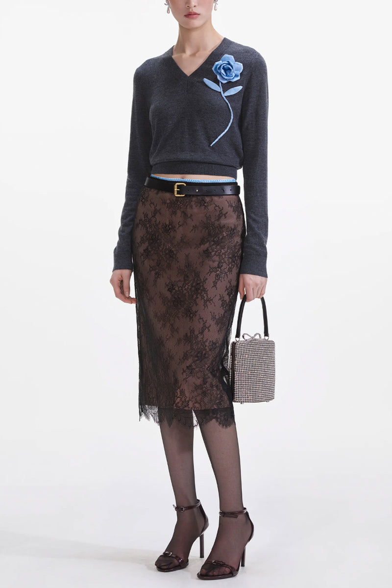 Lace Midi Skirt - Black