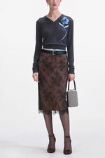 Lace Midi Skirt - Black