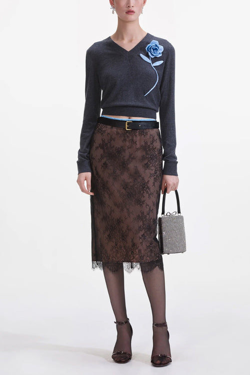 Lace Midi Skirt - Black