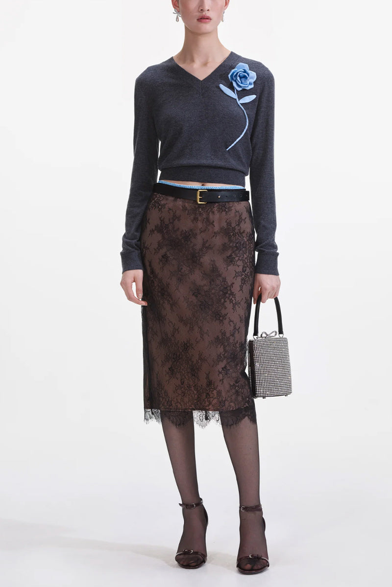 Lace Midi Skirt - Black