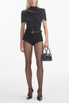 Stretch Crepe  Lace Short - Black