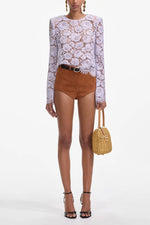 Lace Fluted Sleeve Top - Lilac