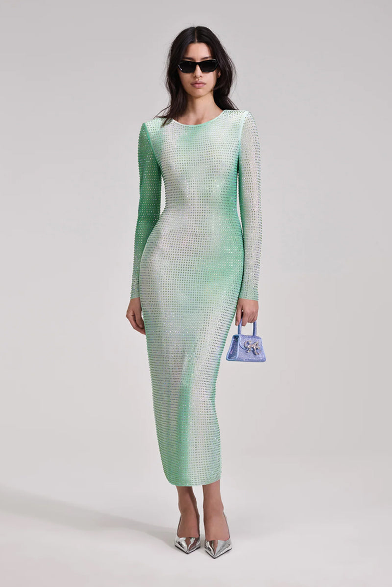 Green Contour Print Midi Dress - Green