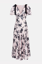 Satin Floral Midi Dress - Pink