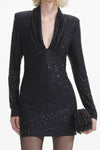 Jersey Rhinestone Mini Dress - Black