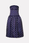 Polka Dot Satin Midi Dress - Navy