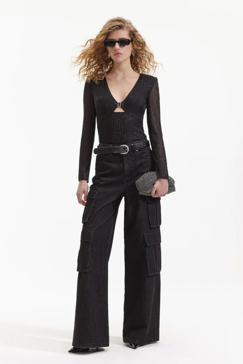Beaded Mesh Top - Black