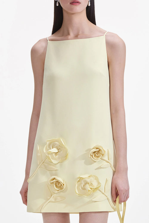 Crepe Flower Mini Dress - Yellow