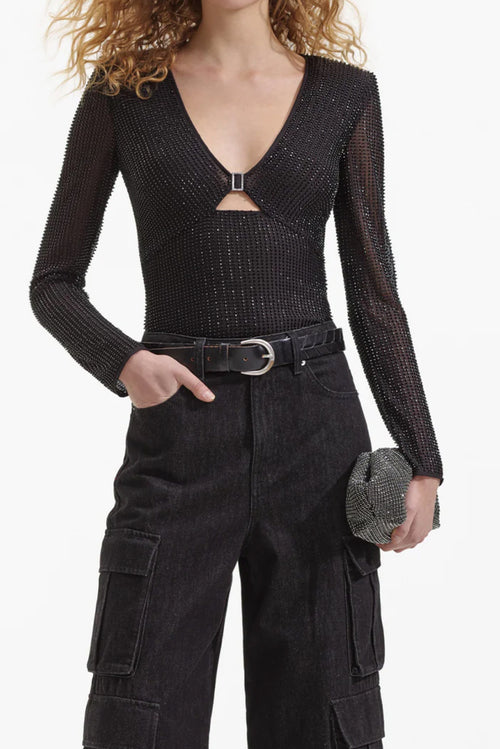 Beaded Mesh Top - Black