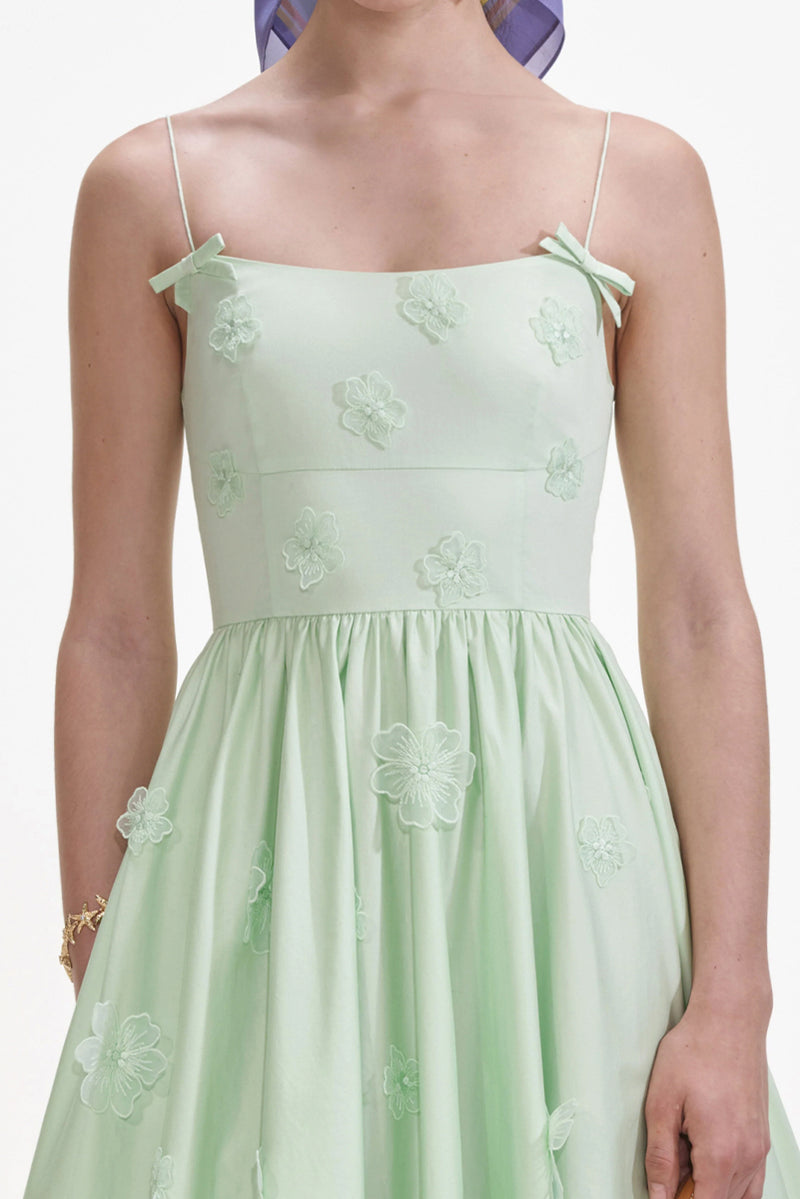 Cotton Flower Midi Dress - Green