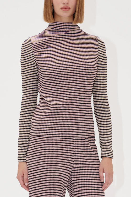 Patchwork Jersey Long Sleeve Top - Pink/Black