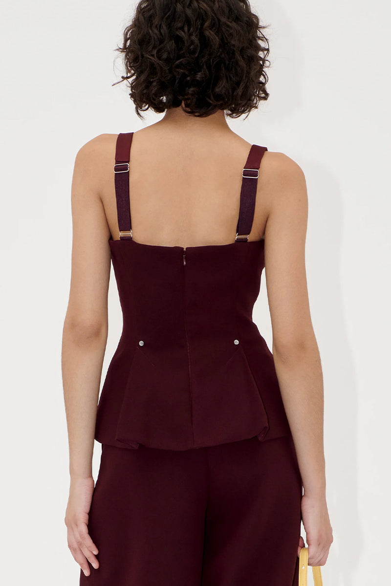Double Sided Crepe Fitted Waist Top - Aubergine