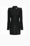 Jersey Rhinestone Mini Dress - Black