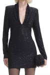 Jersey Rhinestone Mini Dress - Black