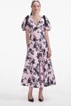 Satin Floral Midi Dress - Pink