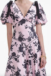 Satin Floral Midi Dress - Pink
