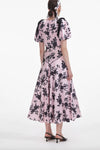 Satin Floral Midi Dress - Pink
