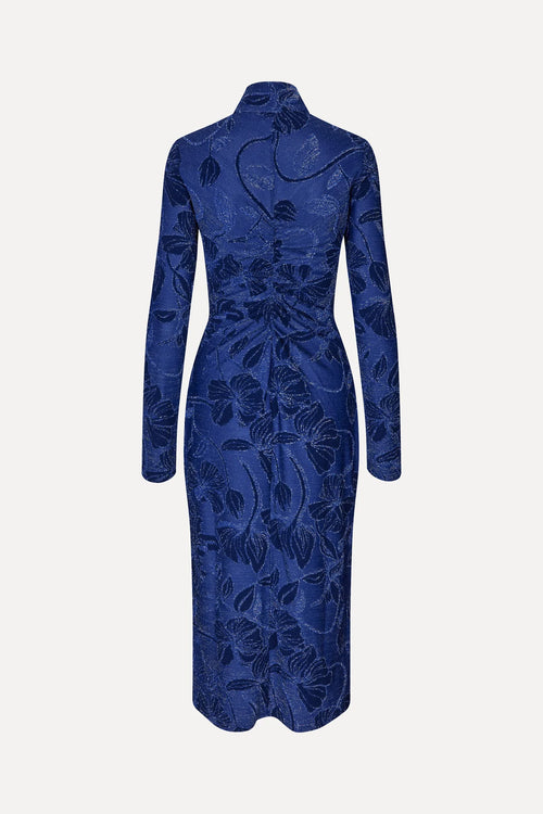 Gathered Long Sleeve Midi Dress - Fine Line Poppies