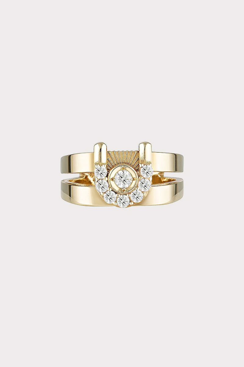 Diamond Ziggy Open Signet Ring - 9K Yellow Gold