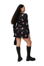 Crinkled Satin V-neck Mini Dress - Black